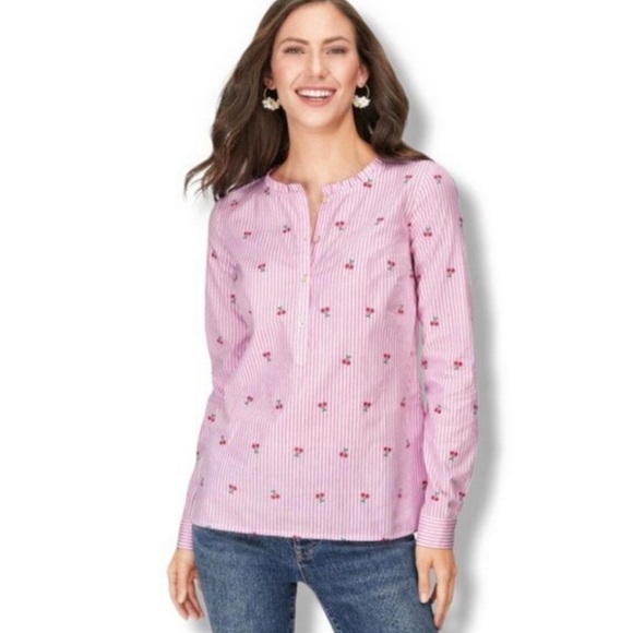 Talbots Women’s Shirt Jacquard Popover Cherry print - Picture 2 of 8